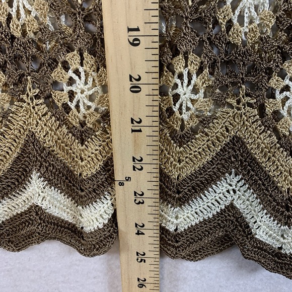 Womens Silk Blend Open Knit Crochet Sweater Top Sz M Boho Chevron Short Sleeve - Picture 8 of 12